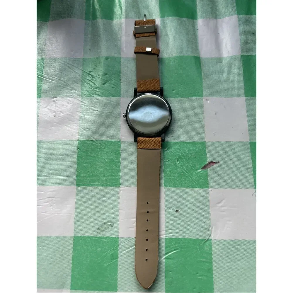 Black Case Wood Style Dial Quartz Watch